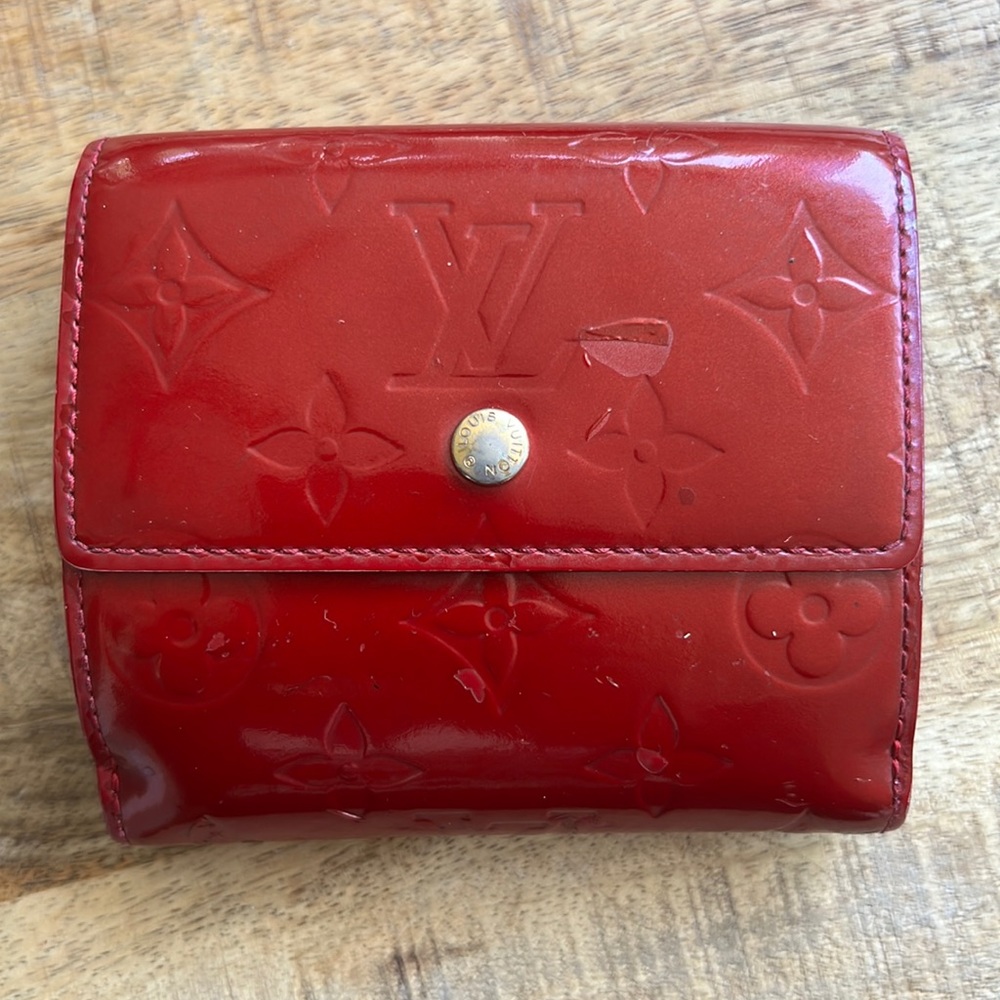 Louis Vuitton Vintage Vernis Double Flap Red Leather Wallet with Chain & Insert